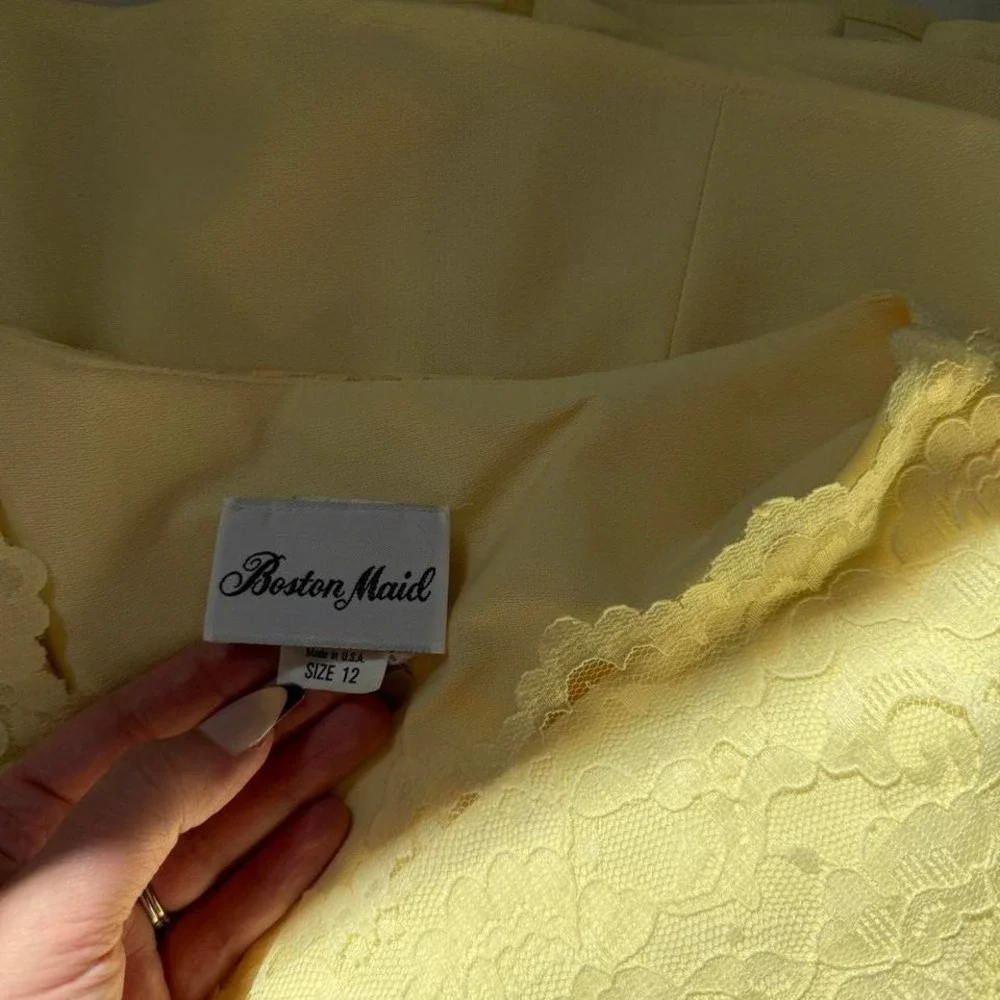 yellow lace dress  70s Boston Maid yellow lace‎ midi dress size 12